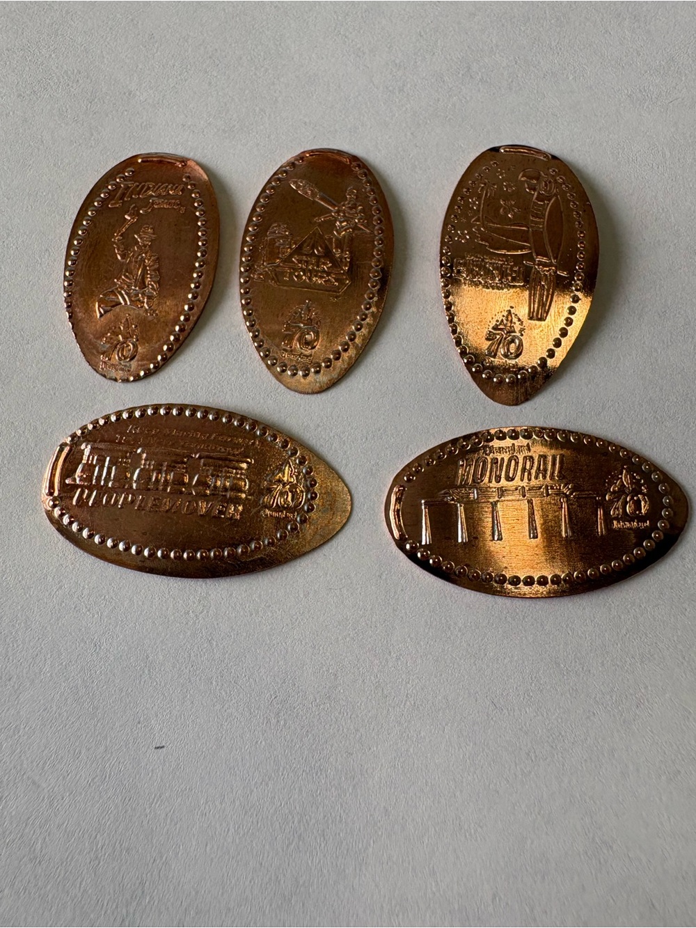 Set of 5 Disneyland 70th Anniversary Pressed Pennies